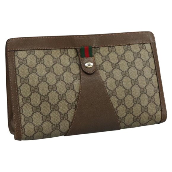 GUCCI GG Supreme Web Sherry Line Clutch Bag PVC Beige Red 89 01 033 Auth 111492 - Picture 1 of 16